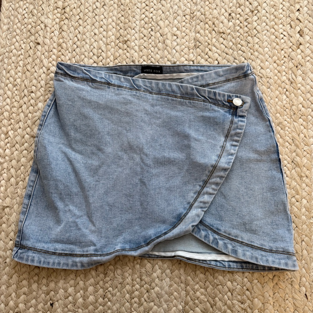 White Fox Boutique Crossover Denim Skirt Medium